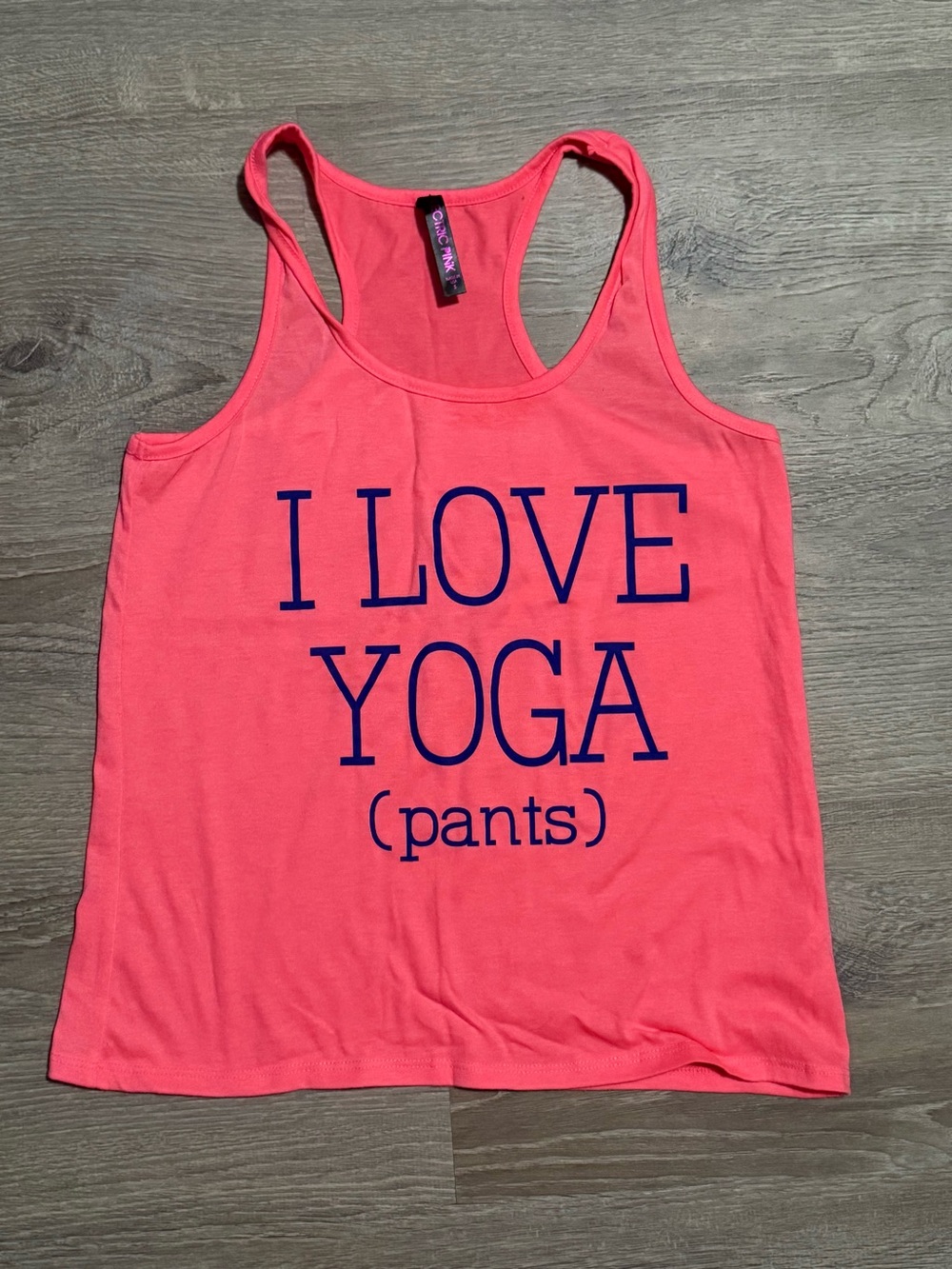 Electric Pink I Love Yoga (pants) Racerback Tank Workout Shirt Small